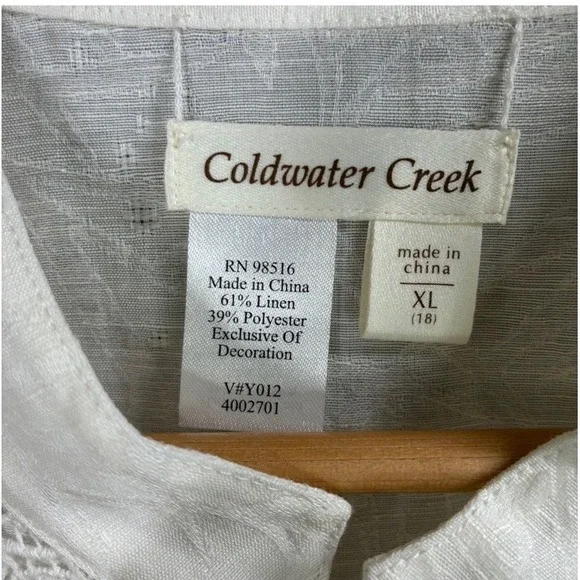 Coldwater Creek Linen Blend Crochet Lace Button Up Blouse XL Cottagecore Boho - Picture 6 of 8